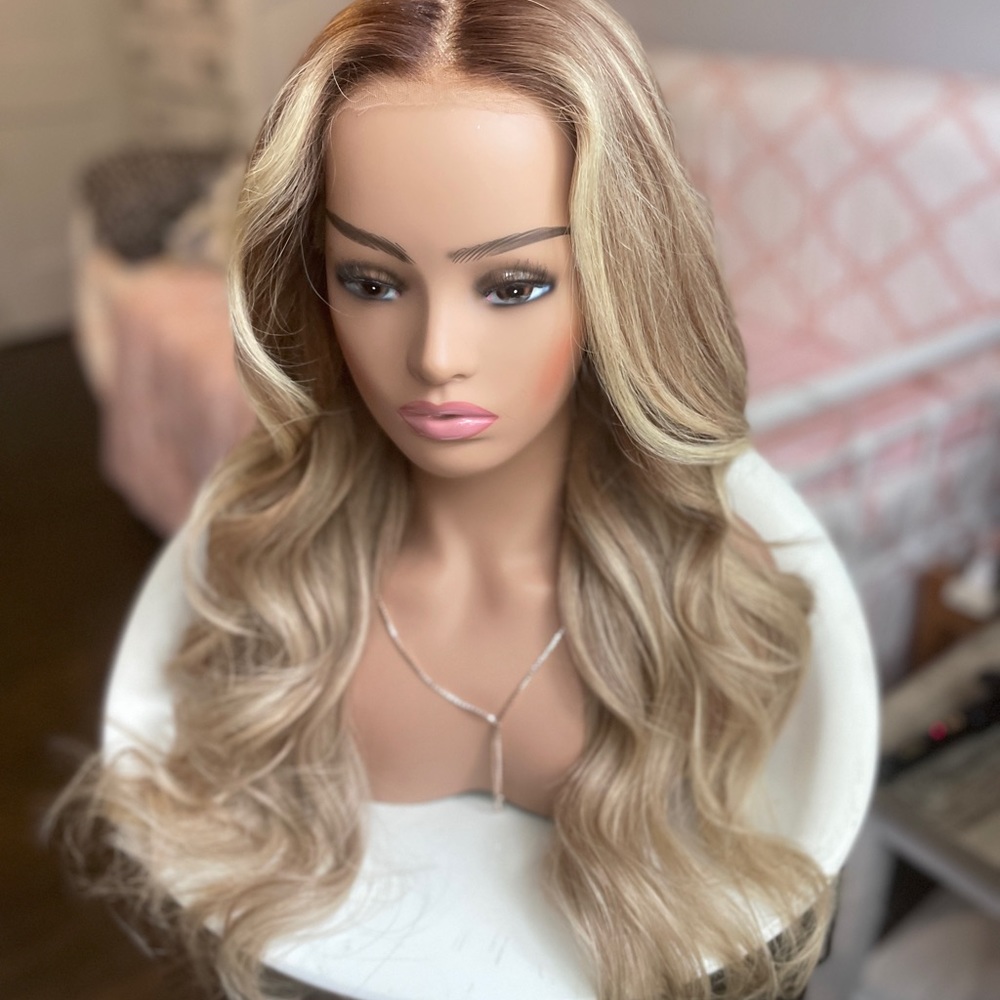 Hairalicious “Precious Me” 26” human hair Glueless lace front long blonde wig